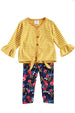 Mustard Stripe Front Tie Shirt with Floral Pants Set
