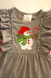 Toddler Girls' Gray Snowman Applique Flutter Sleeve Dress