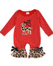Infant Girls' Red Polka Dot Leopard Ruffle Reindeer Romper