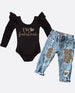 Girls Second Birthday Two Fabulous Two Wild Leopard Distressed Denim Outfit
