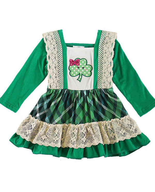 Girls' Green Clover Applique Dress