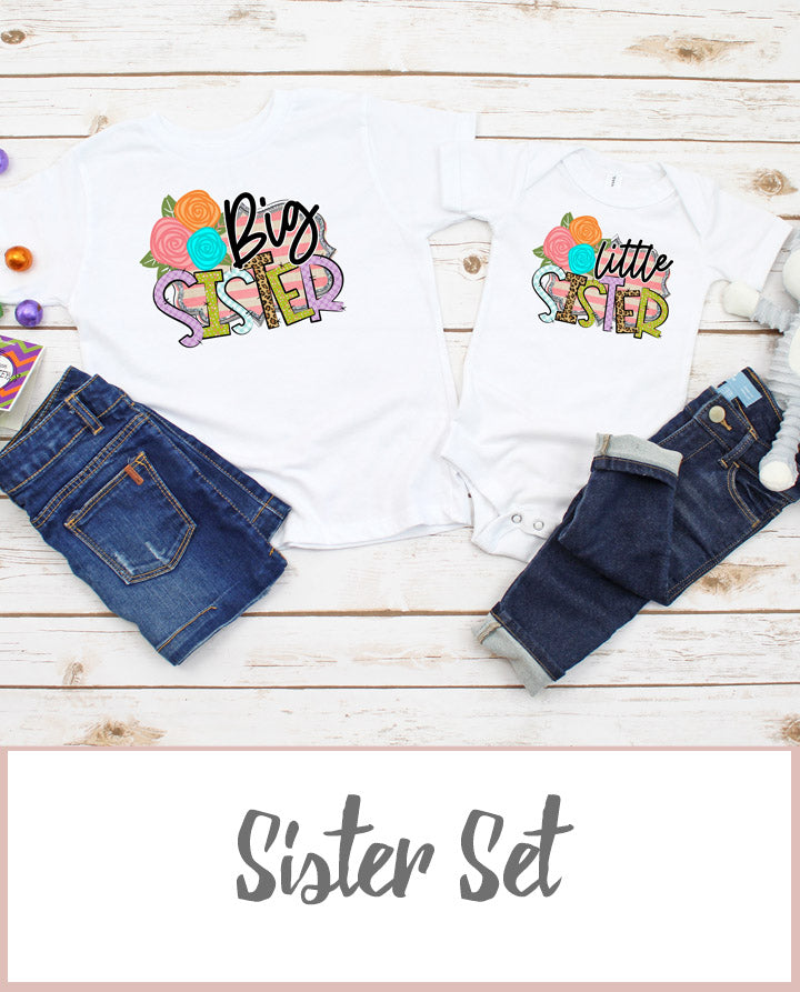 Floral Stripe Big Sister Little Sister T-shirt Set