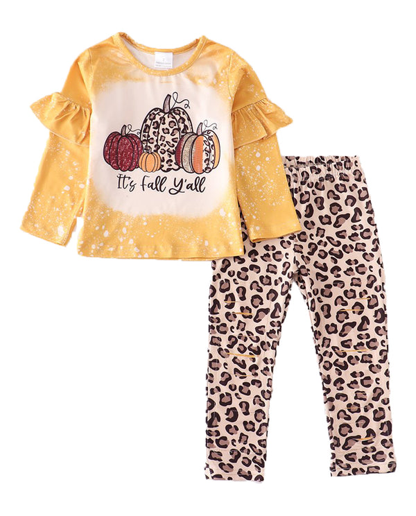 Girls' It's Fall Y'all Leopard Pumpkin Outfit