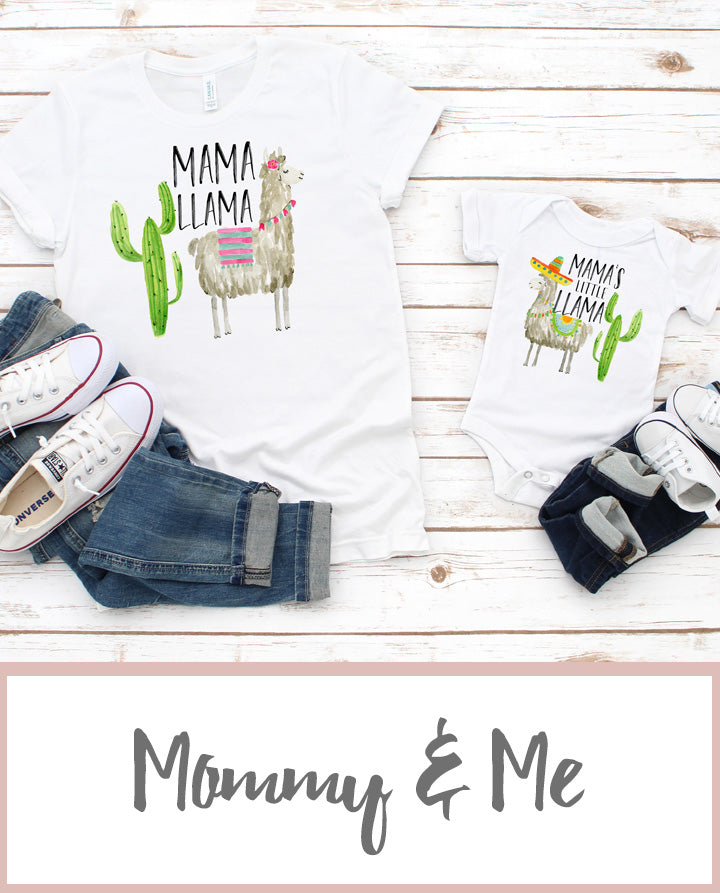 Mama Llama and Baby Llama Boy Mommy and Me T-shirt Set