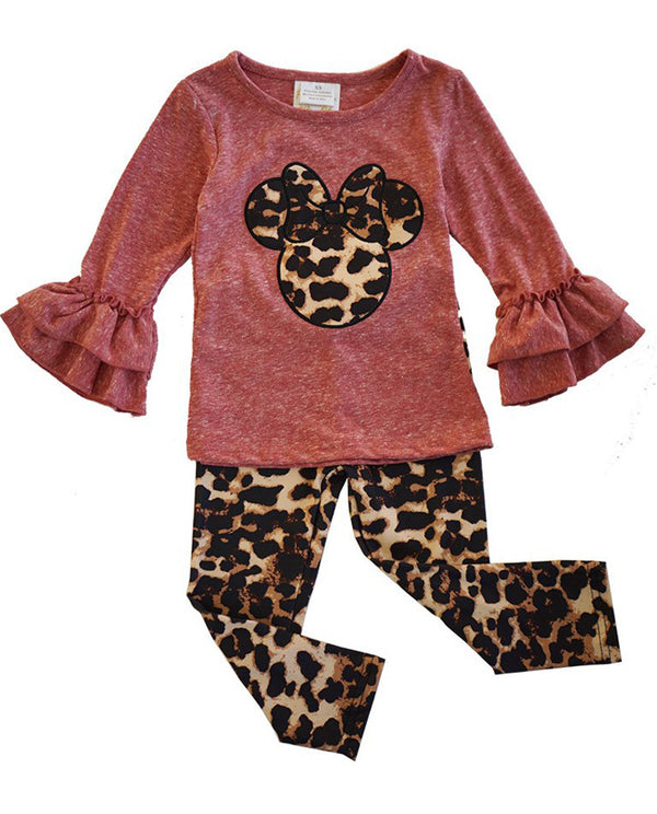 Girls' Mauve and Leopard Minnie Bell Sleeve Outfit