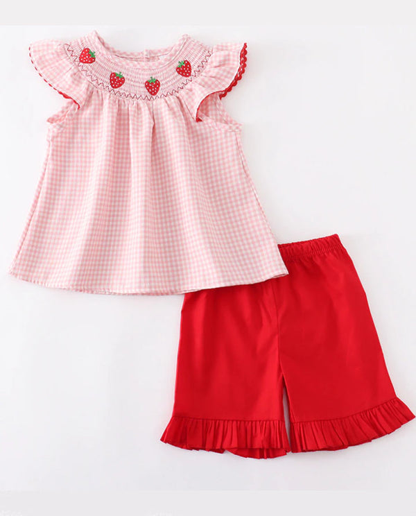 Strawberry Gingham Plaid Outfit