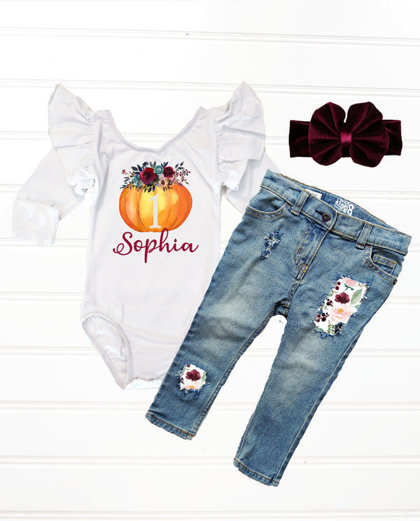 Wine Floral Pumpkin Birthday Outfit