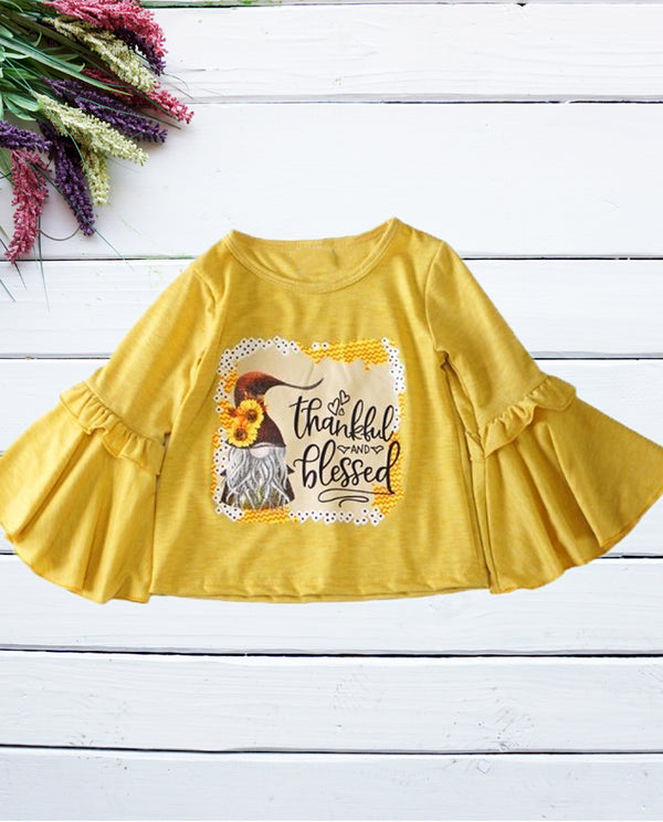 Girls Thankful and Blessed Bell Sleeve Top
